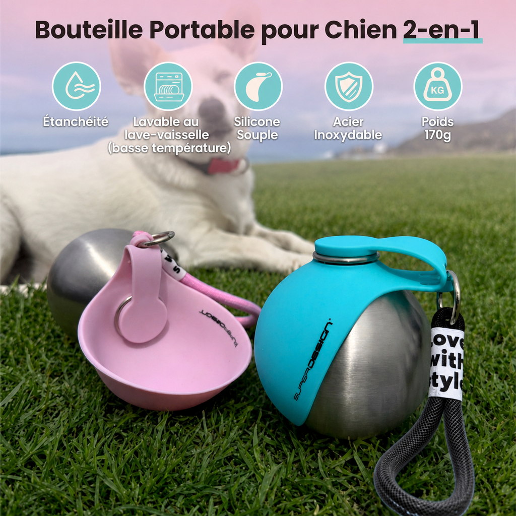 Bouteille d'eau portable 2-en-1 pour chiens Waterwoof